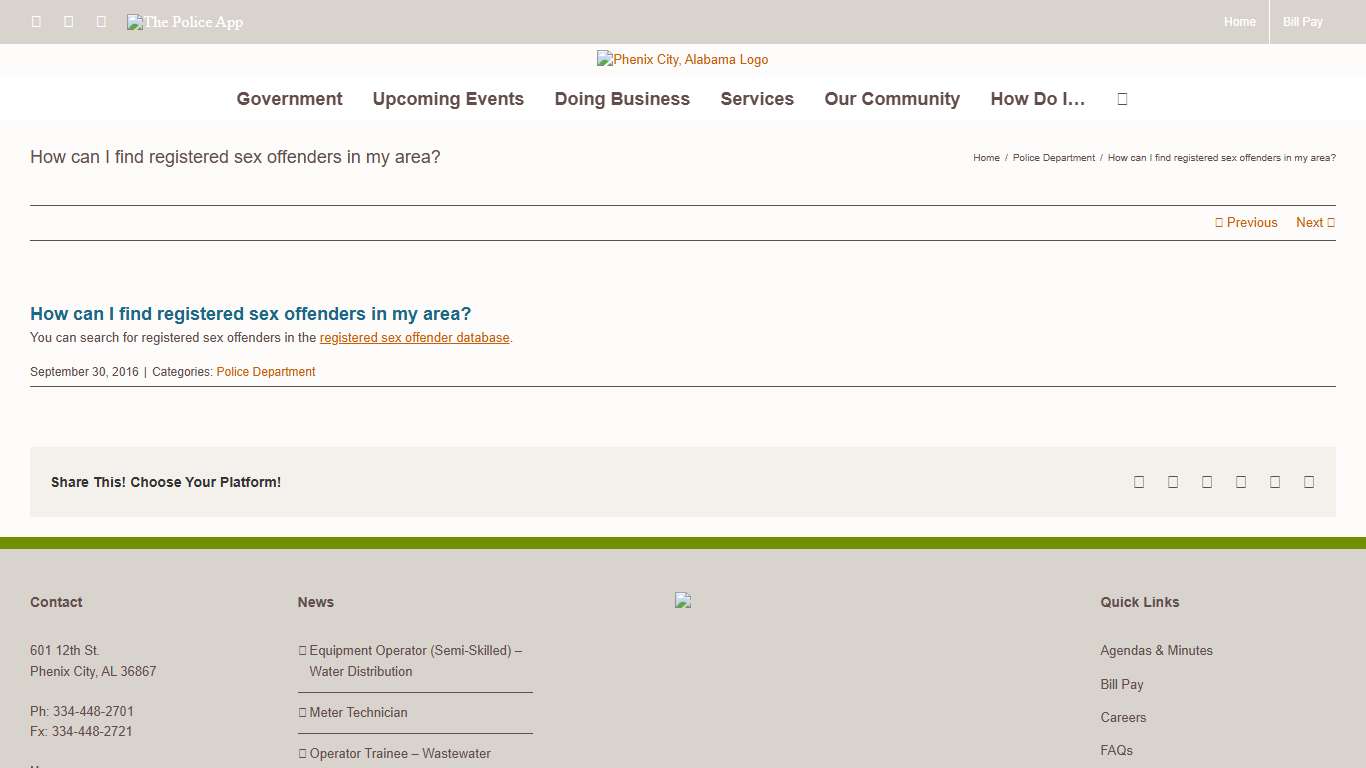 How can I find registered sex offenders in my area? Phenix City, Alabama