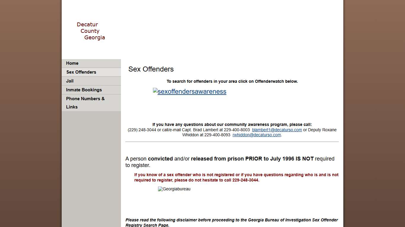 Sex Offenders Decatur County Sheriff's Office