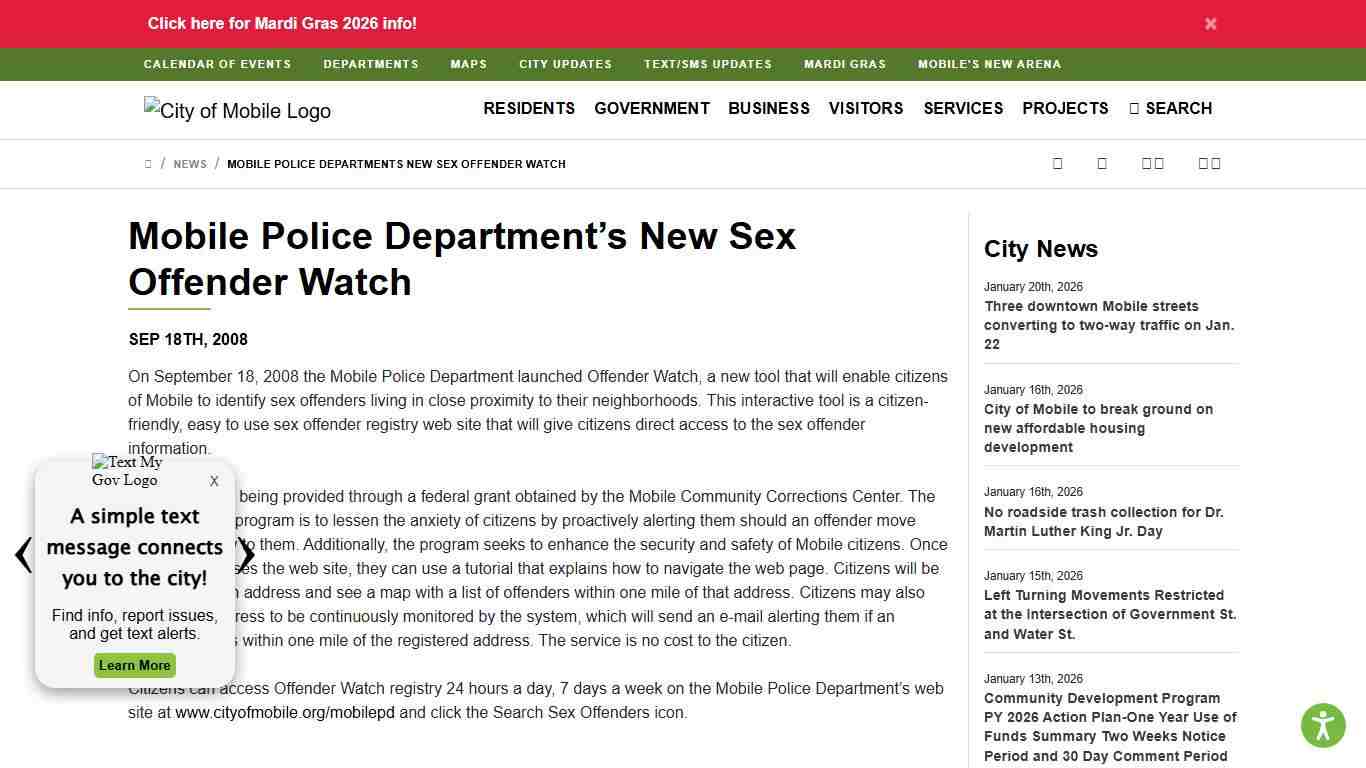 Mobile Police Department’s New Sex Offender Watch : City of Mobile