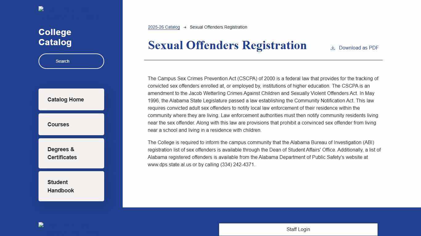 Sexual Offenders Registration Southern Union State Community College